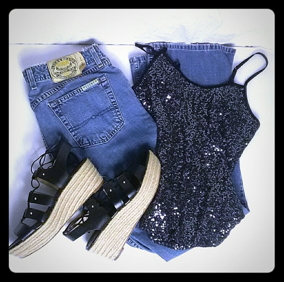 Express Tops - Express Sequin Tank Top Black Women's Size S